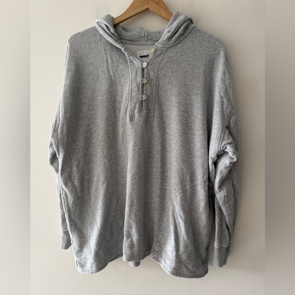 Aerie Gray Cozy Henley‎ Quarter Button Sweatshirt Hoodie